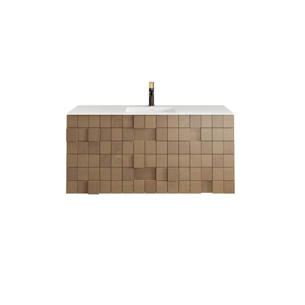 Eviva Mosaic 49 in. Single Sink Floating Natural Oak Bath Vanity with White Solid Surface Top (Assembled)
