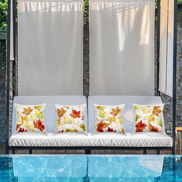 Stupell Industries Maple Leaf Pattern Phrases Yellow Square Outdoor Throw Pillow 4-Pack