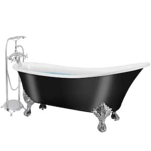 60 in. Fiberglass Black Acrylic Clawfoot Tub for Bathtub with Tub Filler Combo - Modern Clawfoot Stand Alone Tub