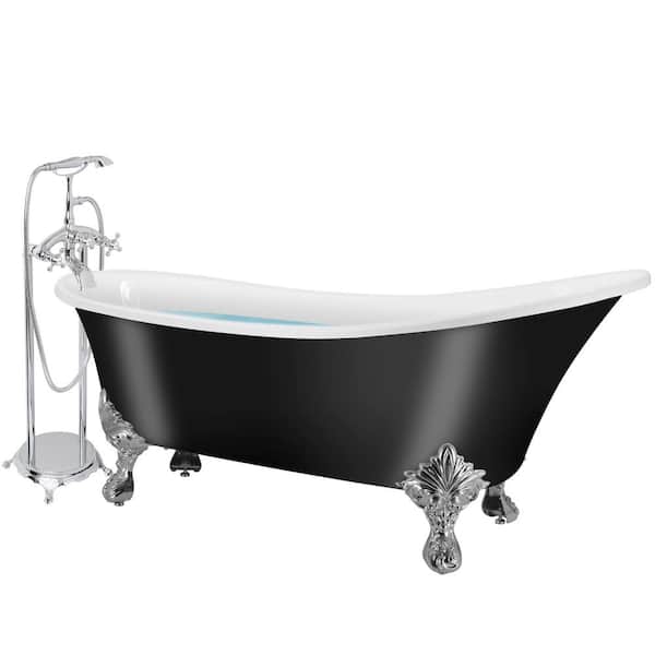 AKDY 60 in. Fiberglass Black Acrylic Clawfoot Tub for Bathtub with Tub Filler Combo - Modern Clawfoot Stand Alone Tub