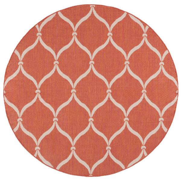 Courtyard 7 x 7 Terracotta/Beige Ogee Round Rug