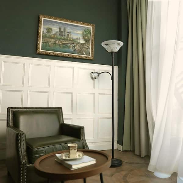 71 in. Dark Bronze Torchiere Floor Lamp with Adjustable Reading Lamp