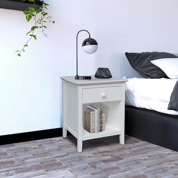 International Concepts Brooklyn White 1-Drawer 19.5 in. W Solid Wood Nightstand