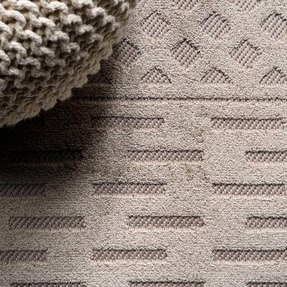 Ivory Geometric High-Low Pile Indoor/Outdoor Area Rug