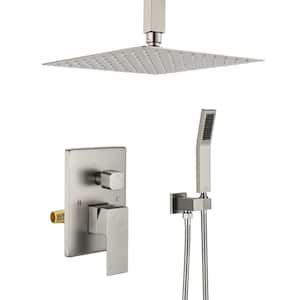 1-Spray Patterns with 2.5 GPM 12 in. Ceiling Mount Dual Shower Heads in Brushed Nickel