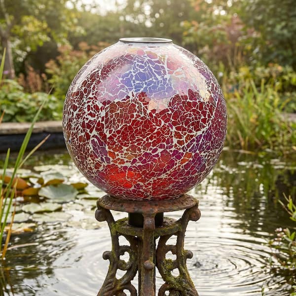 Sunnydaze Pearl Pink Mosaic Gazing Ball with Solar Light - 10 in