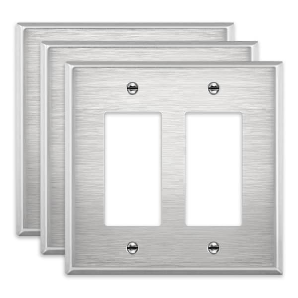 2-Gang Stainless Steel Decorator/Rocker Metal Wall Plate, Midsize (3-Pack)