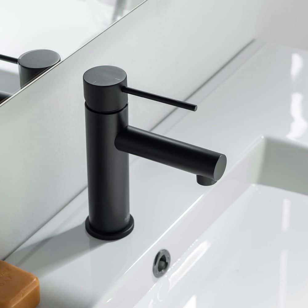 Sleek Matte Black Single-Handle Bathroom Faucet with High-Arc Spout