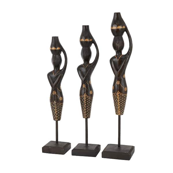 Litton Lane Black Wood Standing African Woman Sculpture with Baskets on ...