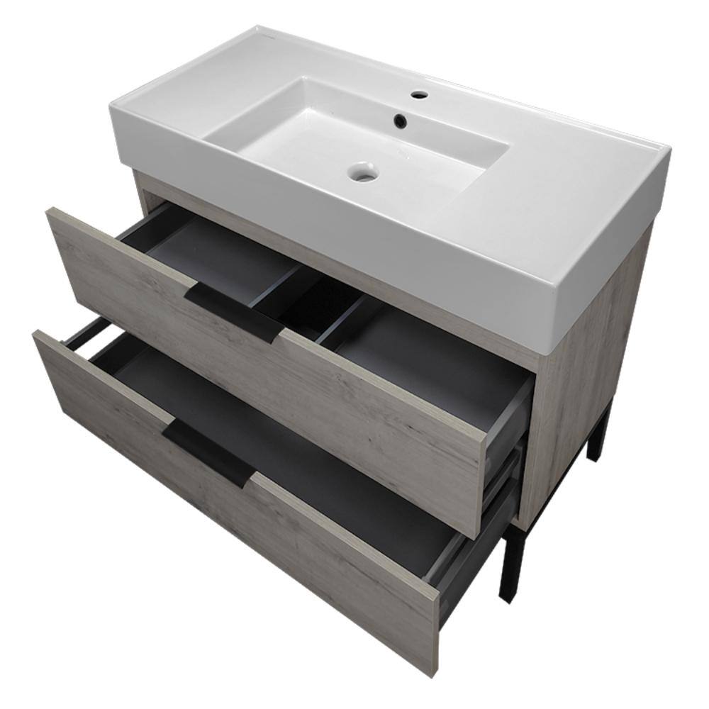 Derin 40" Grey Oak and Black Freestanding Single Basin Vanity Set