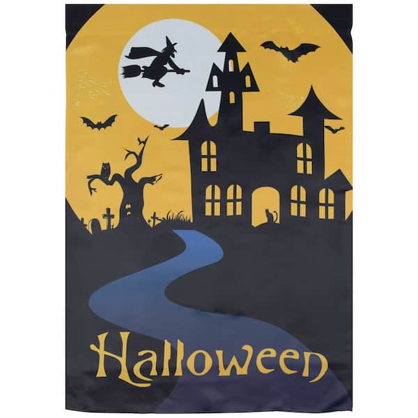 Spooky House Halloween Outdoor House Flag with Bats and Witch 28" x 40"