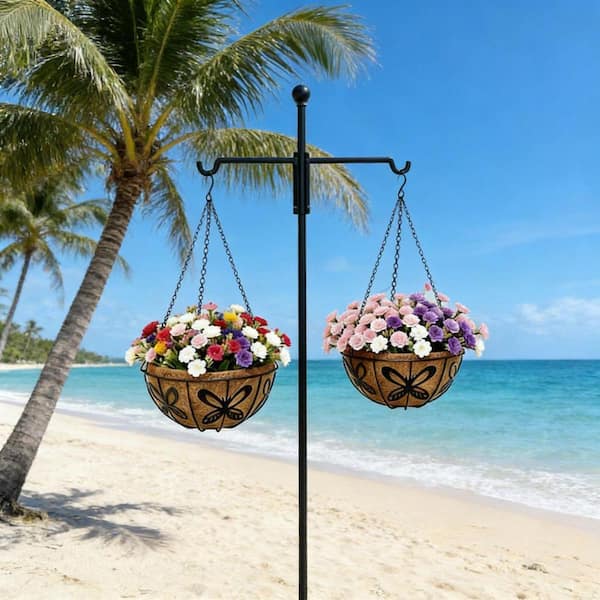 MOEPISY 2-Pack 12 in. Metal Wire Hanging Baskets with Coco Coir Liners,  Rust-Resistant Flower Pots with Chains and Hooks 0G5YS9B56 - The Home Depot