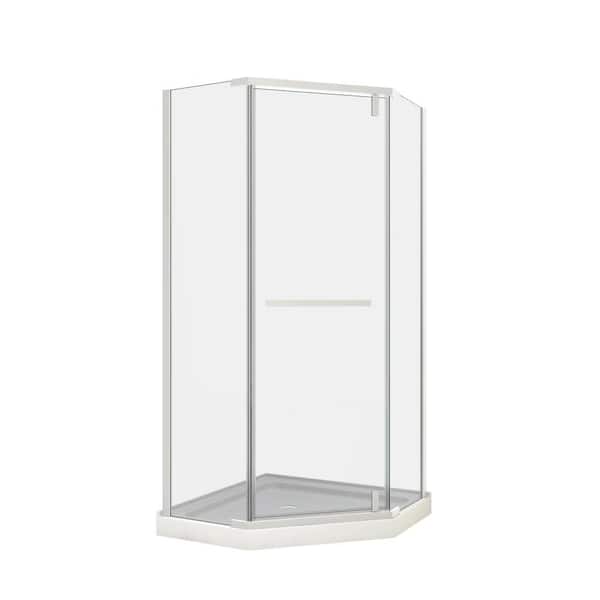 35 in. W x 72 in. H Neo Angle Pivot Frameless Corner Shower Enclosure in Matte White Finish
