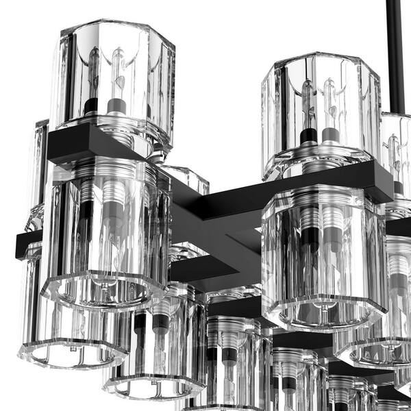 YANSUN 53 in. 60-Light Black Crystal Rectangular Chandelier for
