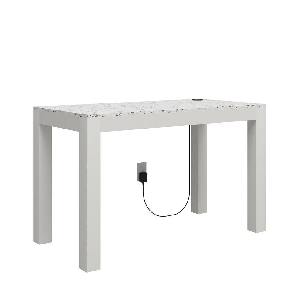 Contemporary White Wood Desk with Wireless Charger and Drawer