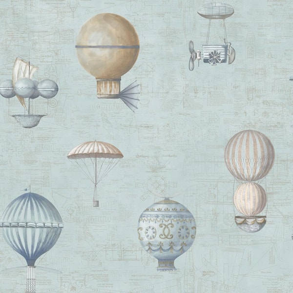 Unbranded Nostalgie Blue Air Ships Wallpaper Sample