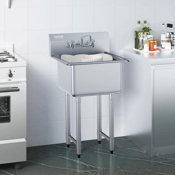 21 x 18 in. Stainless Steel Prep and Utility Sink 1 Compartment Free Standing Small Sink with Faucet and legs