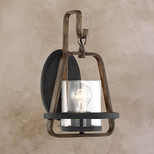 Ryder 8.75 in. 1-Light Forged Black Rustic Wall Sconce with Clear Glass Shade