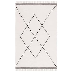 Easy Care Ivory/Black Doormat 3 ft. x 5 ft. Machine Washable Border Striped Geometric Area Rug