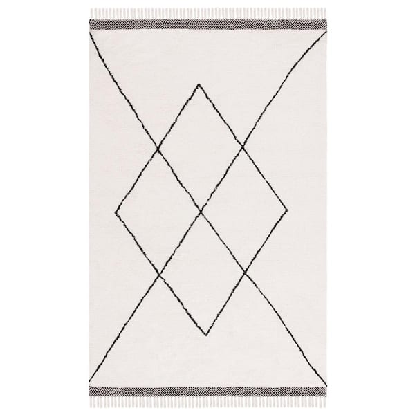 SAFAVIEH Easy Care Ivory/Black 5 ft. x 8 ft. Machine Washable Border Striped Geometric Area Rug