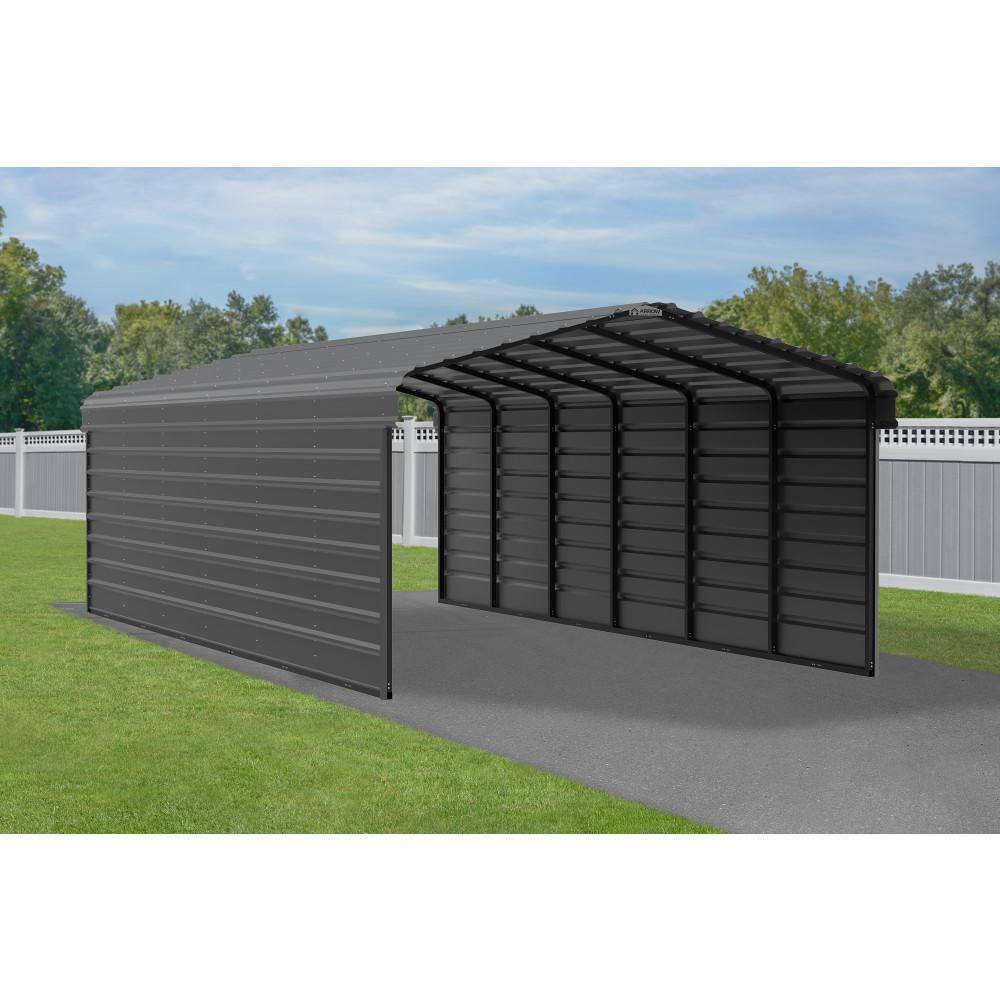 Charcoal Steel Carport Kit with 2-Sided Enclosure