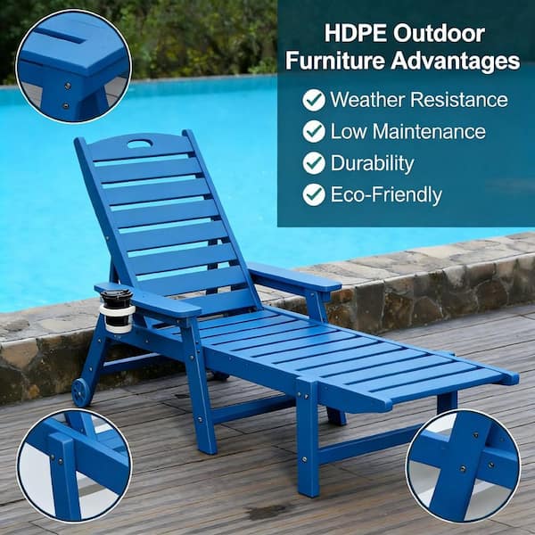 バランスチェアー　ブルー系 Navy Blue 1-Piece Plastic Outdoor Chaise Lounge with 4-Position