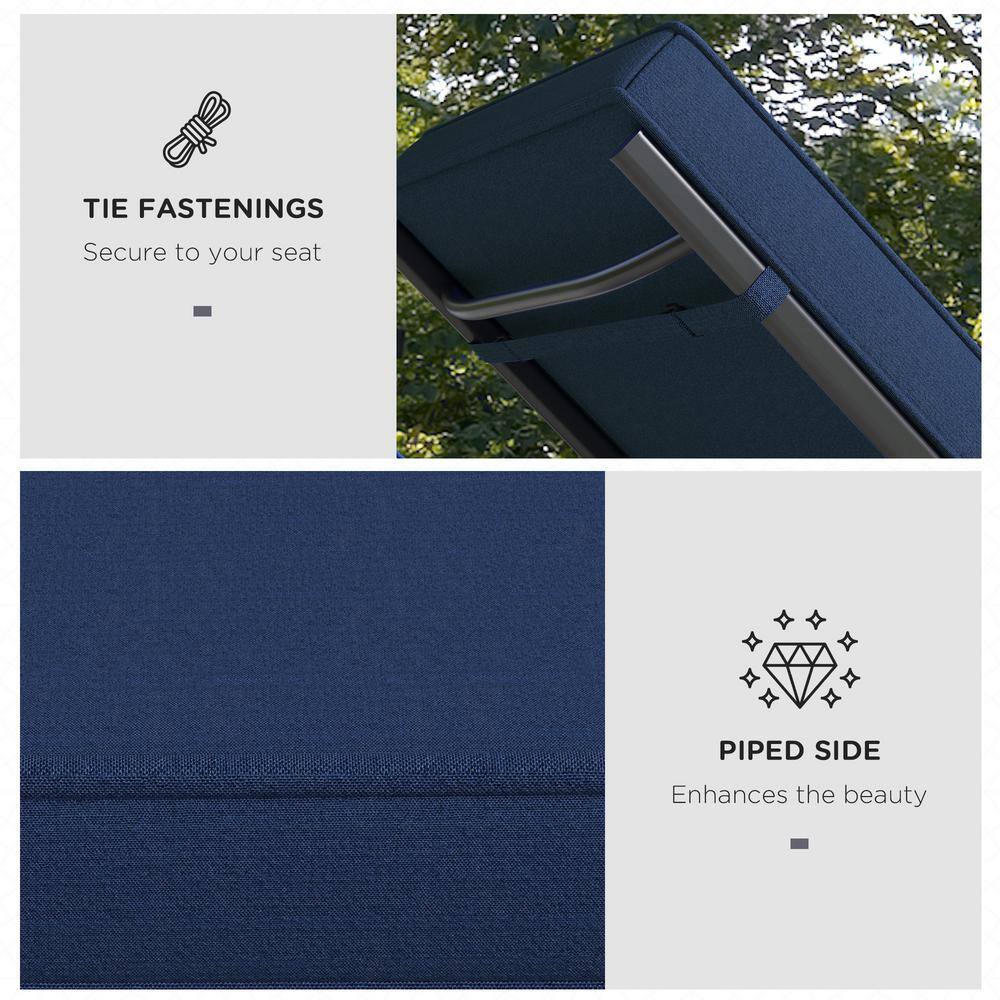 Navy Blue Outdoor Chaise Lounge Cushions with Ties, 72" x 21"