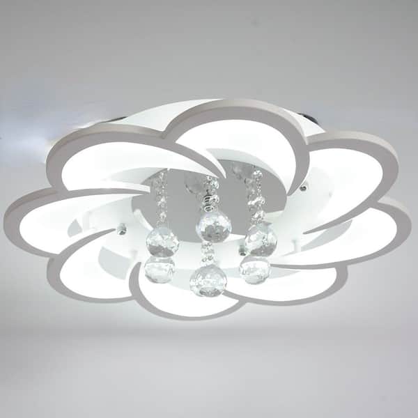 OUKANING 20.47 in. 1- Light White Modern Flower Shape LED Semi-Flush Mount Ceiling Light with Acrylic Shade (Cool Light)