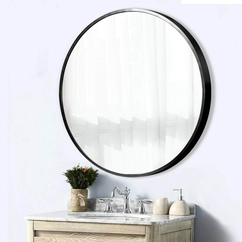 35 in. W x 35 in. H Classic Round Accent Mirror in Black
