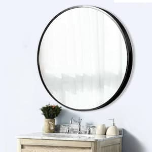 35 in. W x 35 in. H Classic Round Accent Mirror in Black