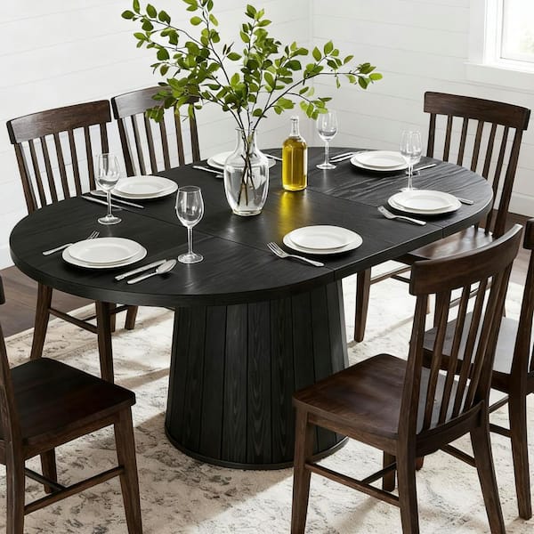 Roesler Modern Black Engineered Wood 55.1 in. Pedestal Dining Table Seat 6