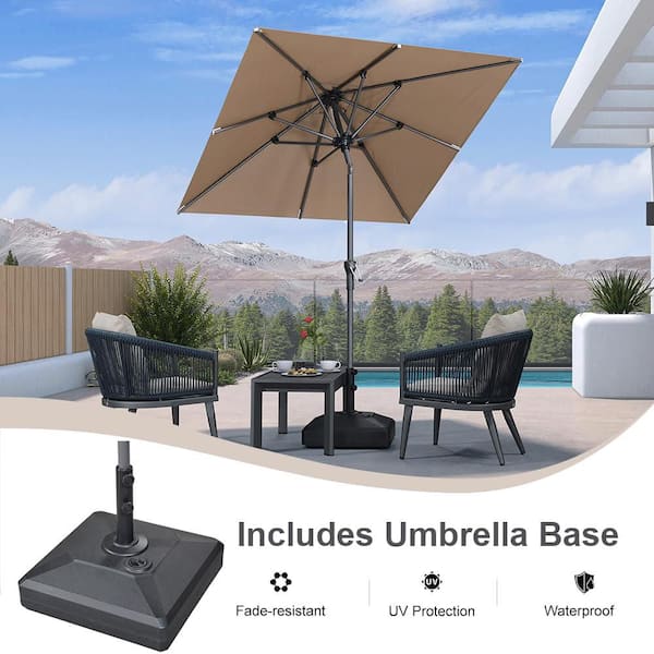 6 ft. Square Aluminum Auto-Tilt Outdoor Market Patio Umbrella with Base in Taupe