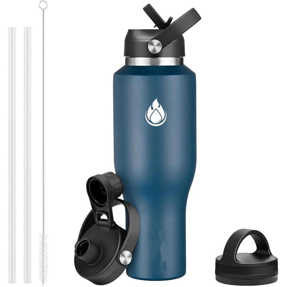 40 oz. Stainless Steel Water Bottle with Straw Lid, Spout Lid and Flex Cap, Fit in Any Car Cup Holder, Navy Blue price history on PriceWatchPro
