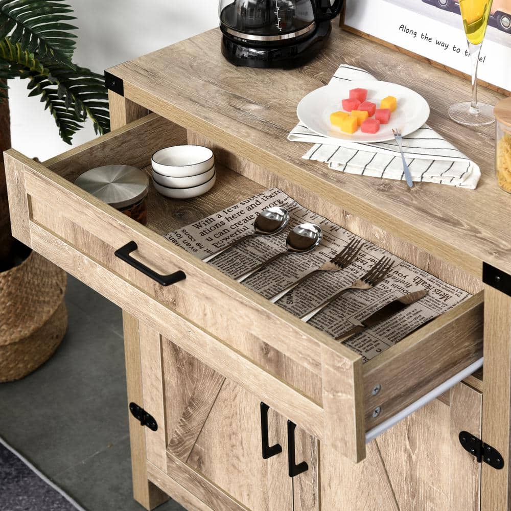 Rustic Oak Farmhouse Sideboard with Barn Door and Adjustable Shelf