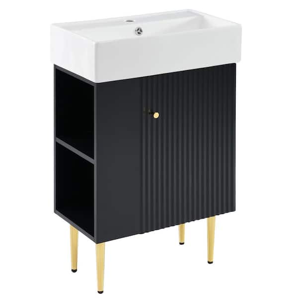 21.6 in. W x 12 in. D x 34 in. H Freestanding Bath Vanity in Black with White Ceramic Top