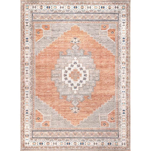 nuLOOM Alicia Machine Washable Medallion Rust 4 ft. x 6 ft. Indoor Area Rug