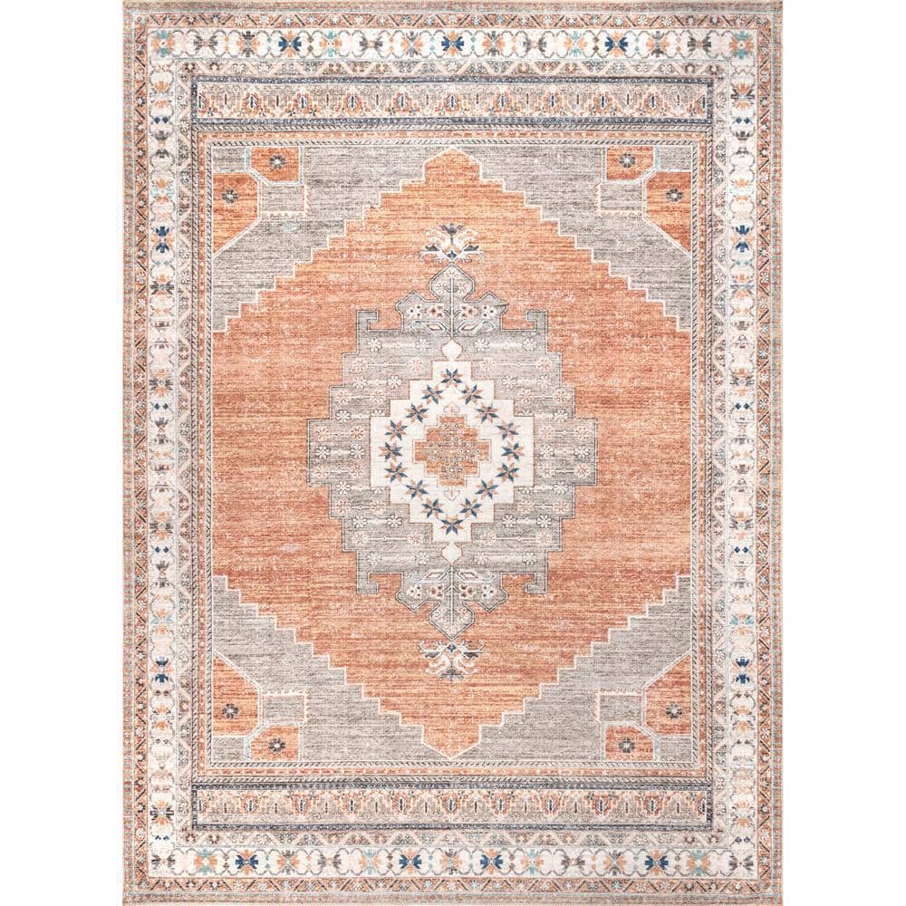 nuLOOM Alicia Machine Washable Medallion Rust 5 ft. x 8 ft. Indoor Area ...