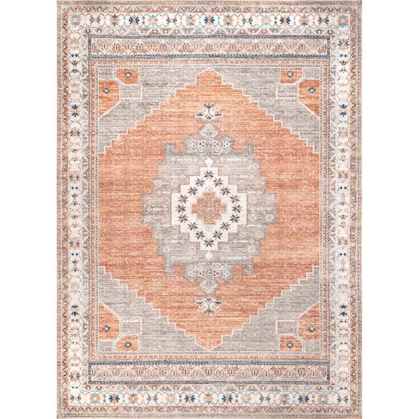 nuLOOM Alicia Machine Washable Medallion Rust 8 ft. x 10 ft. Indoor Area Rug
