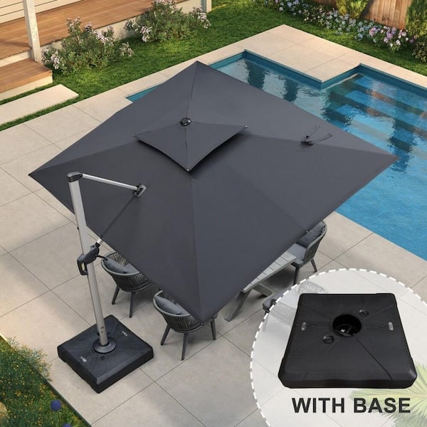 PURPLE LEAF 9 ft. x 11 ft. High-Quality Aluminum Polyester Offset Cantilever Umbrella Outdoor Patio Umbrella with Stand, Gray