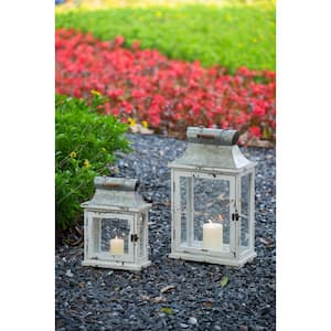2-Piece Hurricane Ivory Wooden 11.4 in./9 in. Candle Holder Lantern Holder Decor for Home or Garden Wedding