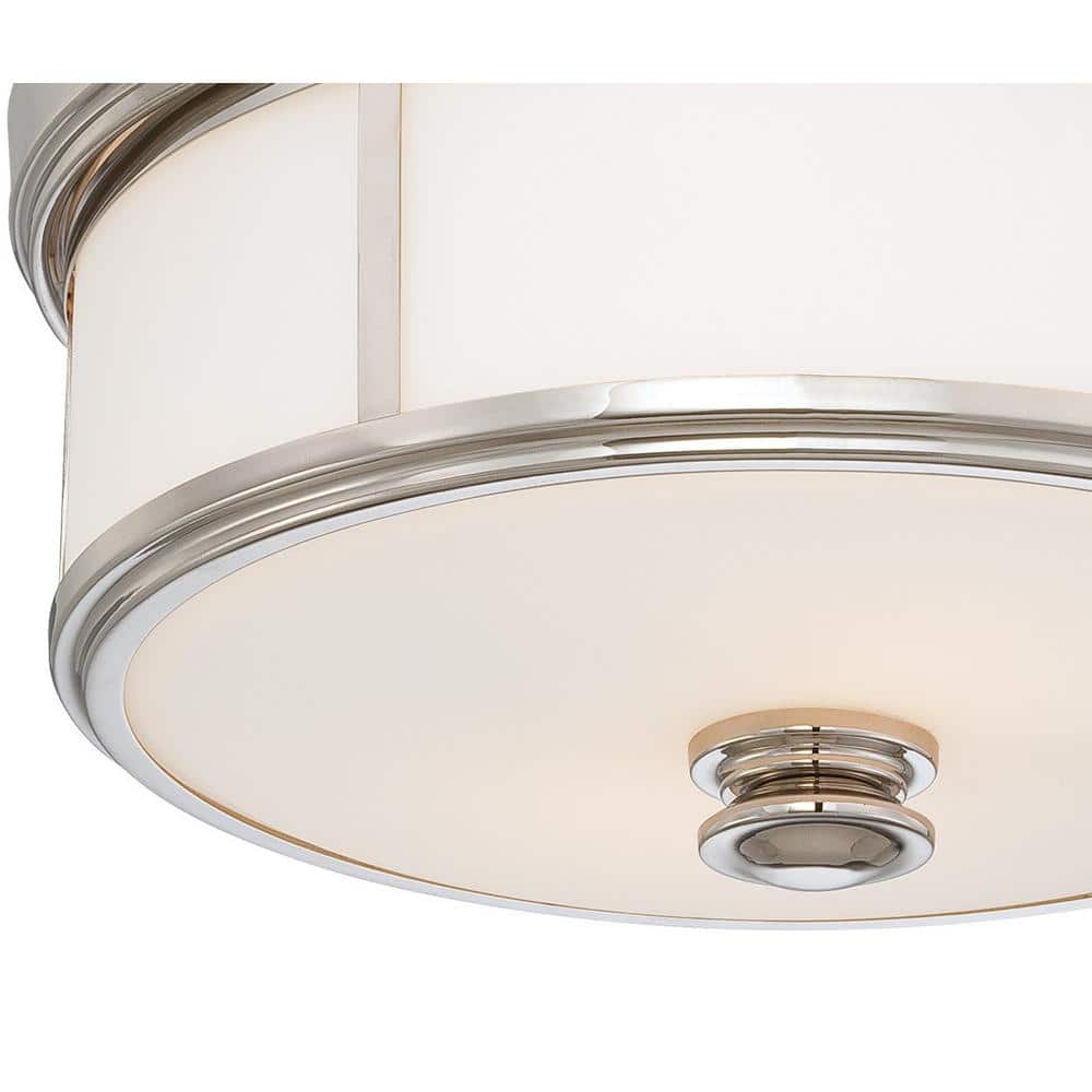Polished Nickel 2-Light Flush Mount with Etched Opal Glass