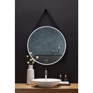 Sangle 24 in. W x 24 in. H Round Framed LED Light Framed Anti-Fog Bathroom Vanity Wall Mounted Mirror in Black
