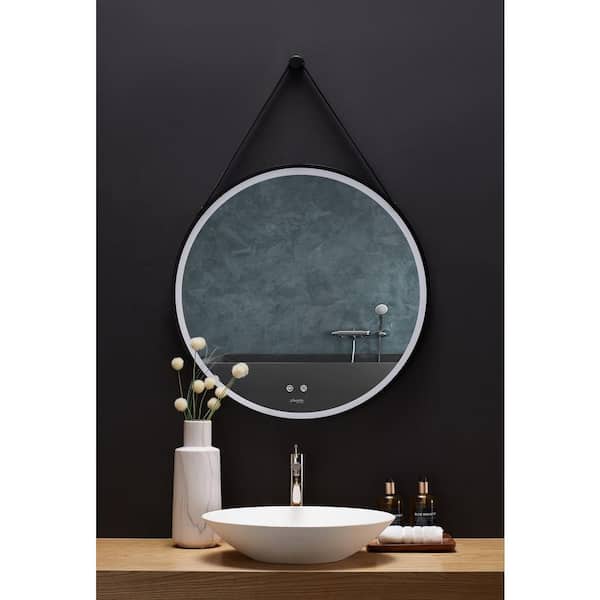 Ancerre Designs Sangle 24 in. W x 24 in. H Round Framed LED Light Framed Anti-Fog Bathroom Vanity Wall Mounted Mirror in Black