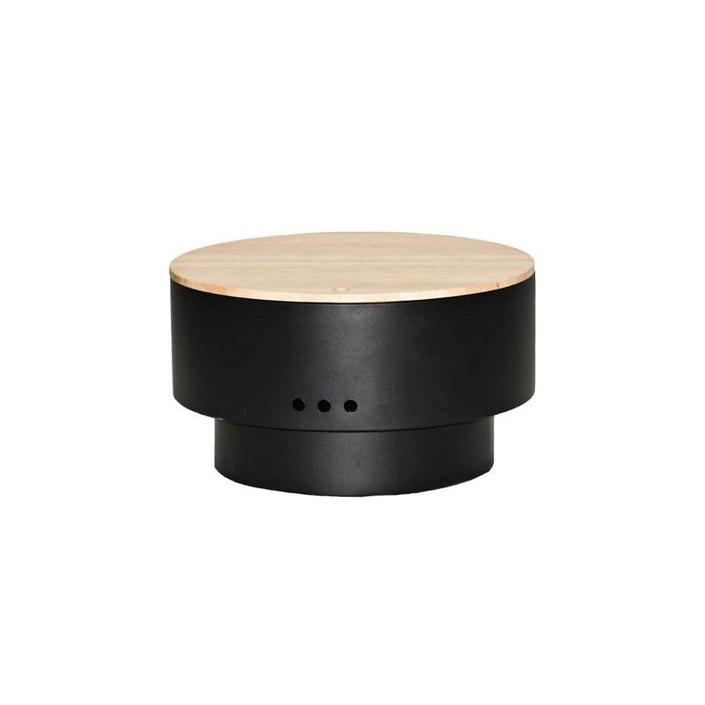 28" Black Powder-Coated Steel Fire Pit with Wooden Top