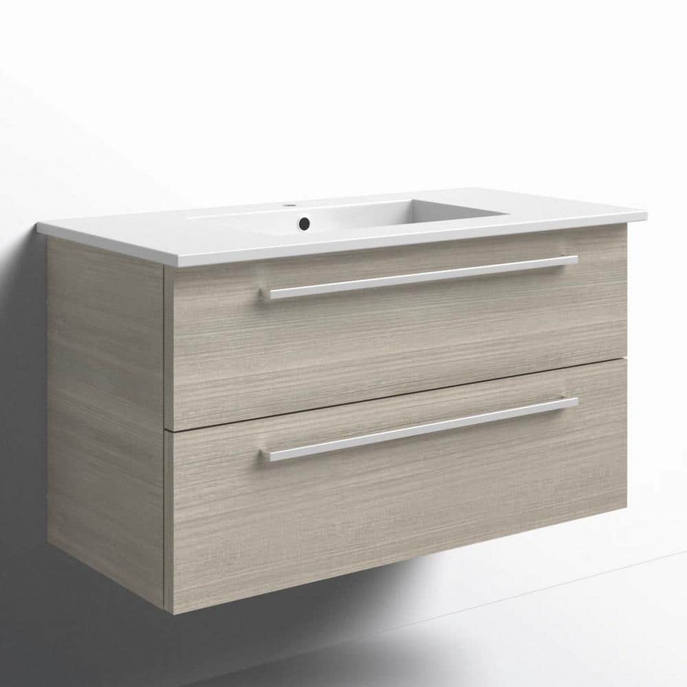 Aria 36" Gray Wall-Mount Single Sink Vanity with Marble Top