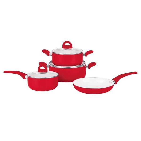 Pure Life 7-Piece Pressed Aluminum Cookware Set in Red