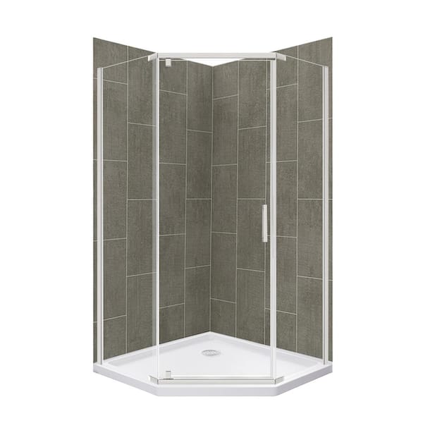 CRAFT + MAIN Cove 38 in. L x 38 in. W x 78 in. H Corner Shower Stall/Kit in Quarry and Brushed Nickel