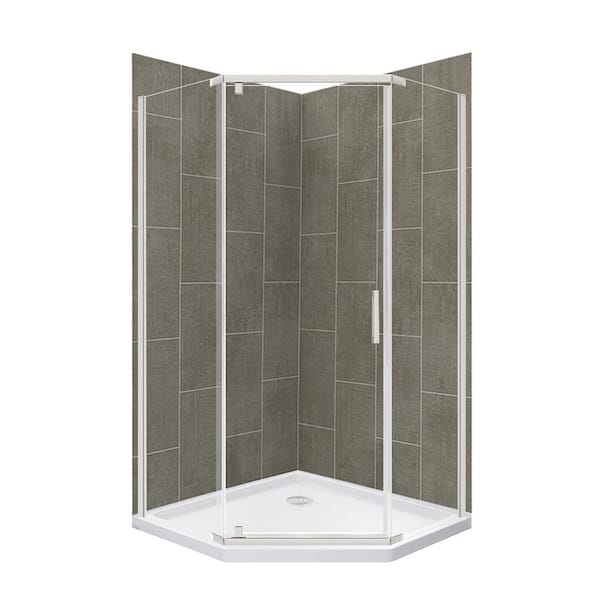 CRAFT + MAIN Cove 42 in. L x 42 in. W x 78 in. H Corner Shower Stall/Kit with Corner Drain in Quarry and Brushed Nickel
