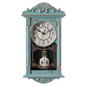 Clockswise Vintage Grandfather Wood-Looking Plastic Pendulum Decorative Battery-Operated Wall Clock, Blue