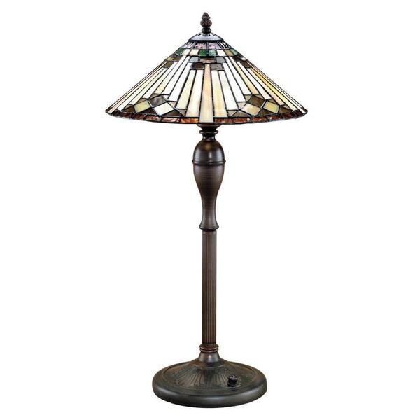 Illumine 24 in. Bronze Table Lamp with Amber Tiffany